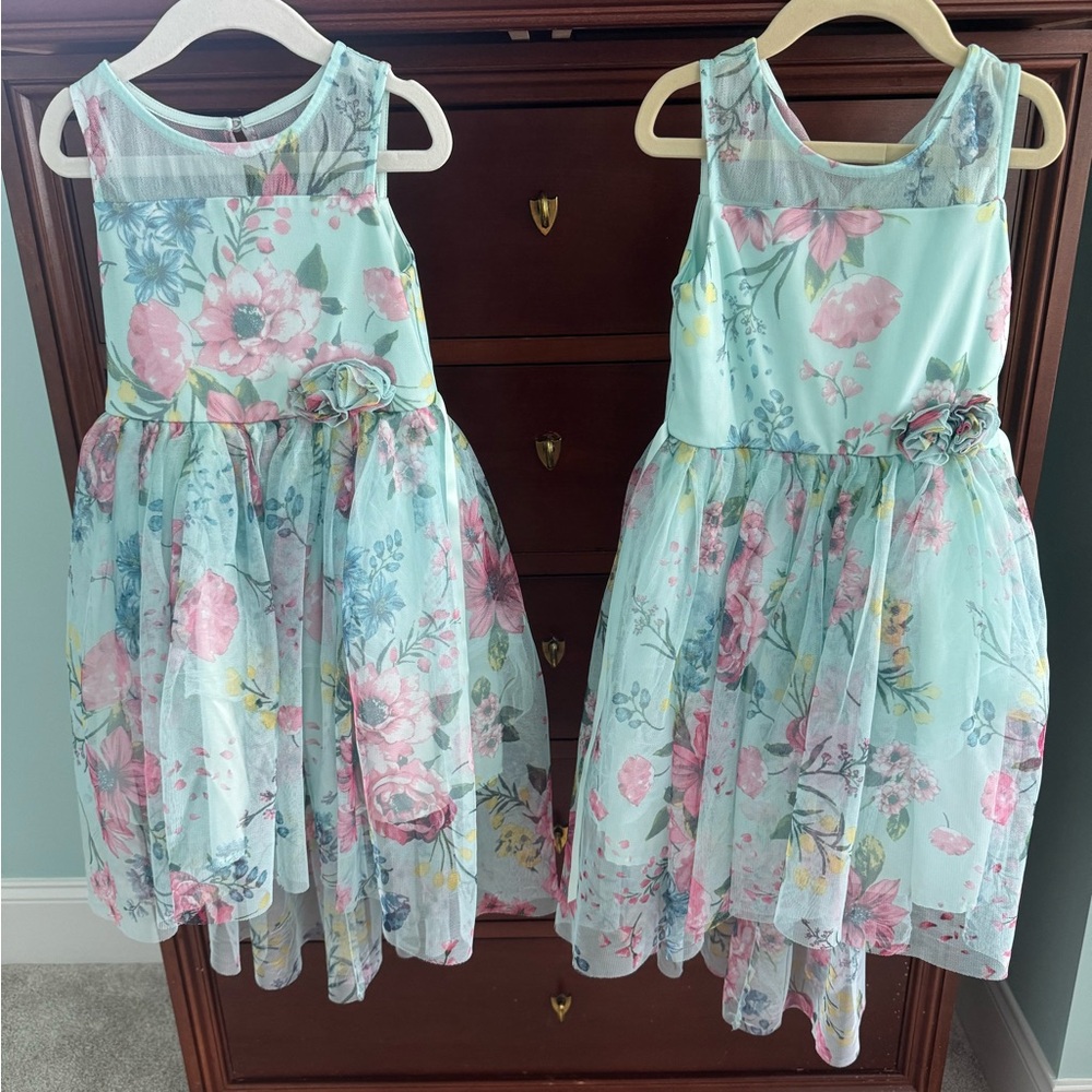 Floral Kids Dress in Blue and Pink
